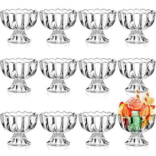 Potchen Glass Ice Cream Bowls Tulip Clear 3.4-6.8 oz Footed Small Dessert Cups for Sundae Trifle Fruit Salad Muffins Cake Pudding Christmas Holiday Party (12 Pieces)