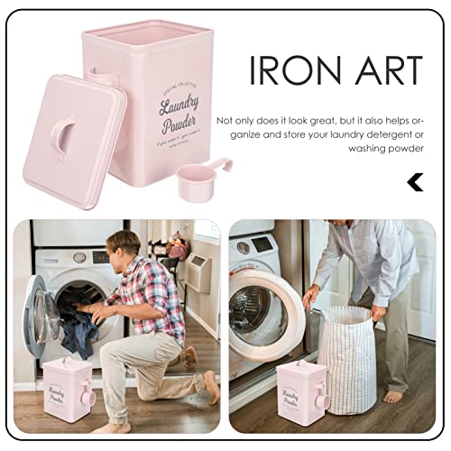 Zerodeko Farmhouse Laundry Powder Container Metal Laundry Detergent Storage Canister Laundry Soap Dispenser Booster Beads Holder with Scoop for Laundry Room Decor Pink