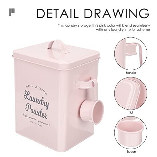 Zerodeko Farmhouse Laundry Powder Container Metal Laundry Detergent Storage Canister Laundry Soap Dispenser Booster Beads Holder with Scoop for Laundry Room Decor Pink