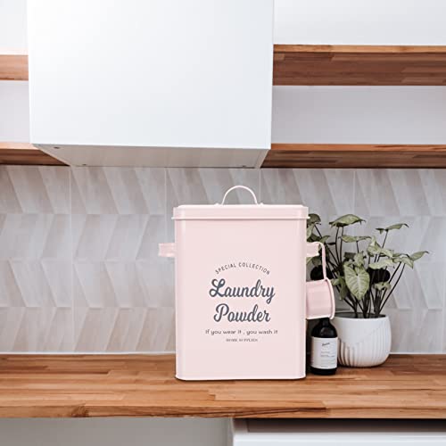 Zerodeko Farmhouse Laundry Powder Container Metal Laundry Detergent Storage Canister Laundry Soap Dispenser Booster Beads Holder with Scoop for Laundry Room Decor Pink