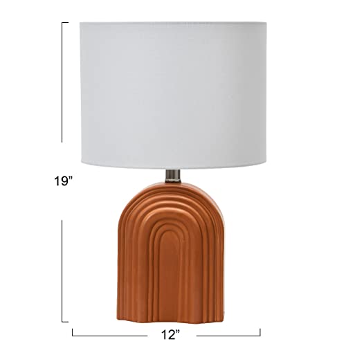 Creative Co-Op Main + Mesa Carved Arch Stoneware Table Lamp with Linen Drum Shade, Terracotta