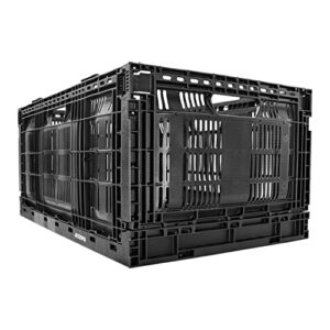 jezero stackable, collapsible professional storage crate: grated wall utility storage baskets for household storage and organization | black, 23.6" x 15.8" x 11.3” (pn: cc28)