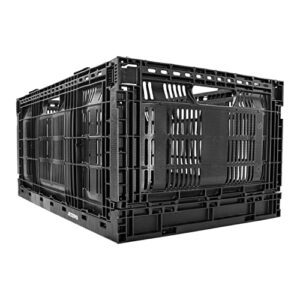 JEZERO Stackable, Collapsible Professional Storage Crate: Grated Wall Utility Storage Baskets for Household Storage and Organization | Black, 23.6" x 15.8" x 11.3” (PN: CC28)