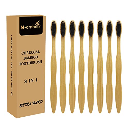 N-amboo Extra Hard Bamoo Toothbrush 8 Pieces of One Pack Firm Bristles Super Hard Toothbrush