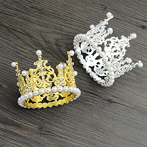 PET SHOW 2pcs Medium Dog Crown Headband Puppies Cat Hat for Birthday Party Silver Gold Rhinestone Faux Pearl Crown for Boy Girl Wedding Hair Accessories Photo Prop Costume