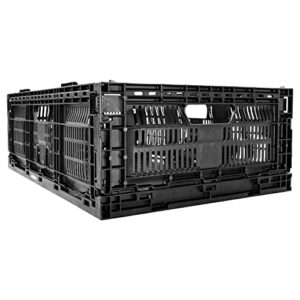 jezero stackable, collapsible professional storage crate: grated wall utility storage baskets for household storage and organization | black, 23.6" x 15.8" x 7.7” (pn: cc19)