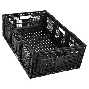 JEZERO Stackable, Collapsible Professional Storage Crate: Grated Wall Utility Storage Baskets for Household Storage and Organization | Black, 23.6" x 15.8" x 7.7” (PN: CC19)