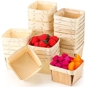 unittype berry basket bulk one pint wooden gift baskets square vented baskets small wood fruit basket pint wood boxes picking food storage and gifts party decor, 4 x 4 x 2.5 inch (30)
