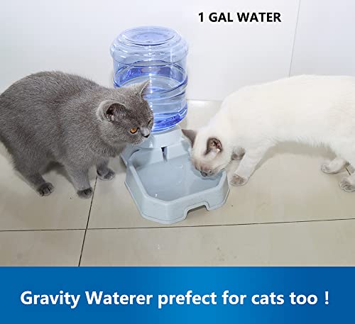 Automatic Dog Cat Water Dispenser,Gravity Multi Pet Drinking Fountain,Set with Pet Bowl for Medium Dog Puppy Kitten, 1 Gallon/ 3.8L Capacity Not for Large Pets (Waterer)