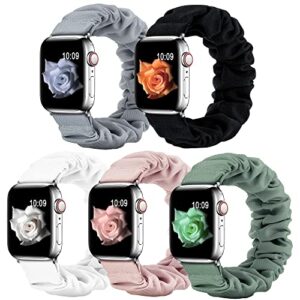 wanliss 5 pack scrunchie band compatible for apple watch band 38mm 40mm 41mm 42mm 44mm 45mm,soft cute printed elastic cloth wristband for women for iwatch series 8 7 6 5 4 3 2 1 se