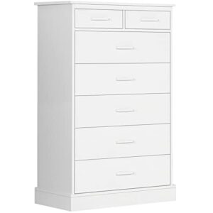 hasuit white dresser for bedroom, tall 7 drawer dresser with sturdy base, wood storage tower clothes organizer, large storage cabinet, chest of 7 drawers for closet, living room, hallway