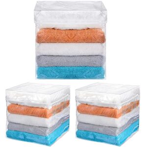 3 pcs clear zippered organizers clothes storage bags with handle plastic sweater storage foldable toy storage bin for organizing blankets underwear toys travel storage (3 pcs)