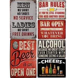 bar signs for home bar decor-funny bar signs for man cave, metal signs vintage for home bar pub garage, retro tin signs for home bar shop decorations gift 8×12 inch (6 pcs)