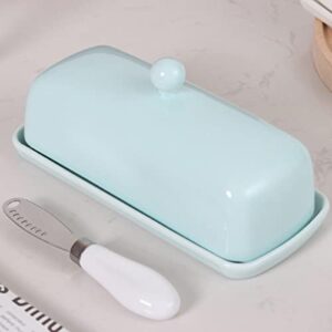 sheskind elegant ceramic butter dish with lid, a practical covered butter keeper, one multi-function butter knife included in the package (light blue)