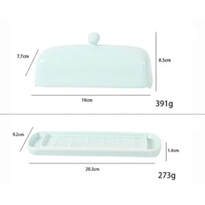 Sheskind Elegant Ceramic Butter Dish with Lid, A Practical Covered Butter Keeper, One Multi-function Butter Knife Included in the Package (light blue)