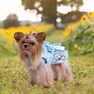 MSNFOASM 4pcs-New Spring Summer Puppy Dog Dress,Cute Colored Sun Flower Dog Bow Skirt for Small Girl Dogs(Floral,M)