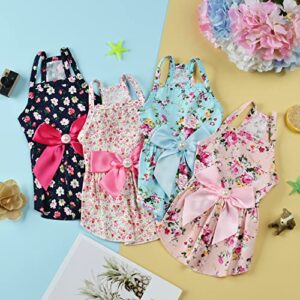 MSNFOASM 4pcs-New Spring Summer Puppy Dog Dress,Cute Colored Sun Flower Dog Bow Skirt for Small Girl Dogs(Floral,M)