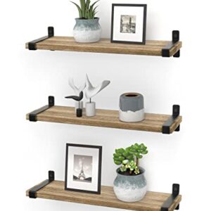 Gronda Floating Shelves Natural Wood Set of 3, Rustic Solid Wood Floating Shelves Wall Mounted Floating Bookshelves Farmhouse Wooden Wall Decor Wall Shelves for Bathroom Living Room Bedroom Kitchen