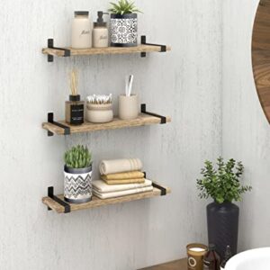 Gronda Floating Shelves Natural Wood Set of 3, Rustic Solid Wood Floating Shelves Wall Mounted Floating Bookshelves Farmhouse Wooden Wall Decor Wall Shelves for Bathroom Living Room Bedroom Kitchen