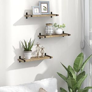 Gronda Floating Shelves Natural Wood Set of 3, Rustic Solid Wood Floating Shelves Wall Mounted Floating Bookshelves Farmhouse Wooden Wall Decor Wall Shelves for Bathroom Living Room Bedroom Kitchen