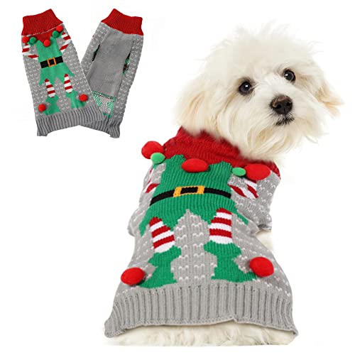 Sheripet Dog Sweater Christmas, Red Warm Pet Winter Knitwear Warm Clothes, Christmas Dog Sweaters for Medium Dogs,Grey M