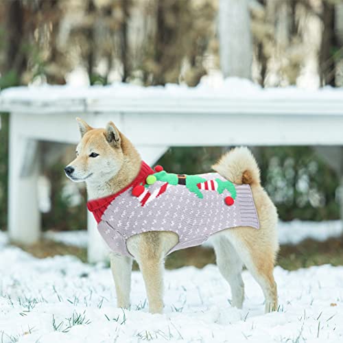 Sheripet Dog Sweater Christmas, Red Warm Pet Winter Knitwear Warm Clothes, Christmas Dog Sweaters for Medium Dogs,Grey M