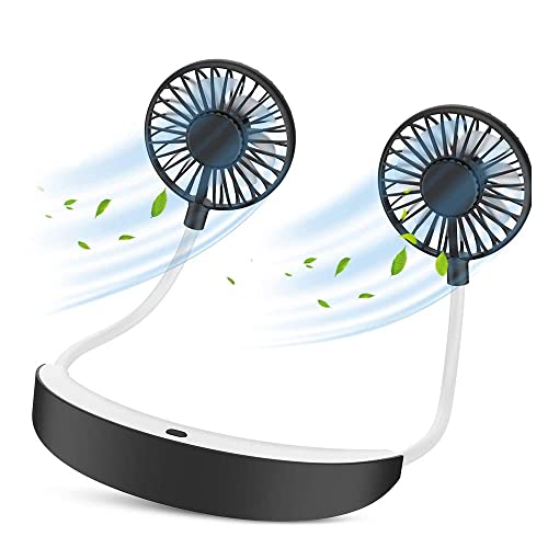 iHoven Portable Neck Fan, USB Rechargeable small desk Fans 5200mAh Battery Operated Wearable Face Fan Hand-Free Cooling Personal Fan for Neck Travel Sports Office Outdoor