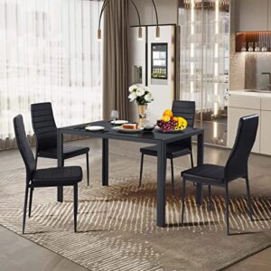 Giantex Set of 4 Dining Chairs, Upholstered Dining Side Chairs with Stain-Proof PVC Leather, Non-Slip Footpads,Easy to Clean and Assemble, High Back Black Kitchen Dining Chairs