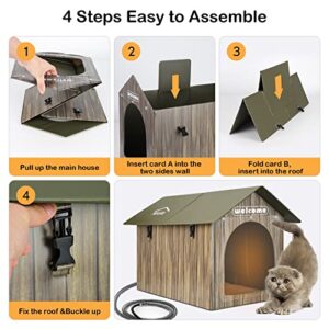 Kiroto Outdoor Cat House Weatherproof, Heated Cat House Insulated for Feral Cats Outside Stray Cats in Winter Shelter with Pet Heating Pads