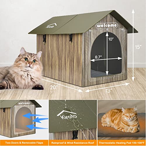 Kiroto Outdoor Cat House Weatherproof, Heated Cat House Insulated for Feral Cats Outside Stray Cats in Winter Shelter with Pet Heating Pads