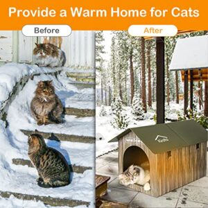 Kiroto Outdoor Cat House Weatherproof, Heated Cat House Insulated for Feral Cats Outside Stray Cats in Winter Shelter with Pet Heating Pads