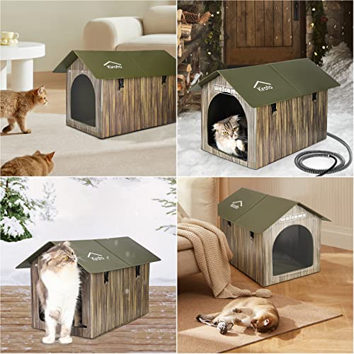 Kiroto Outdoor Cat House Weatherproof, Heated Cat House Insulated for Feral Cats Outside Stray Cats in Winter Shelter with Pet Heating Pads