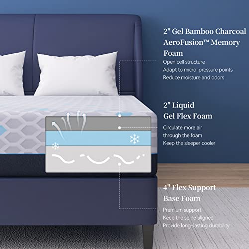 Vyfipt Full Size Memory Foam Mattress 10 Inch Bed in a Box Bamboo Charcoal Infused Gel Foam Cooling Medium Firm Mattress - Breathable - No Box Spring Needed – Full,10 Inch