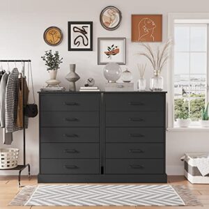 Hasuit Black Dresser for Bedroom, Tall 5 Drawer Dresser with Sturdy Base, Wooden Large Capacity Storage Cabinet, Chest of 5 Drawers for Closet, Living Room, Hallway