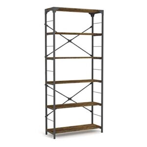 kiimeey 6-tier bookcase large l31.5 industrial black tall open shelf (vintage)