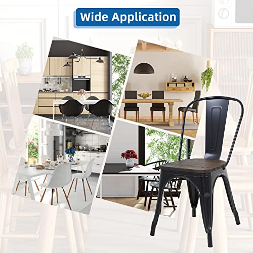 Dkelincs Metal Dining Chairs Set of 4 with Wood Seat, 18 Inch Stackable Industrial Vintage Indoor-Outdoor Tolix Chair for Bistro Cafe Restaurant Farmhouse Kitchen Trattoria, Black