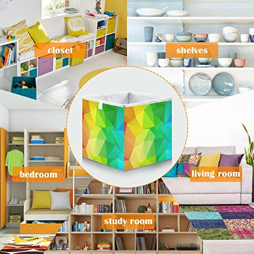 DOMIKING Rainbow Mosaic Branches Storage Bins for Gifts Foldable Cuboid Shelf Baskets with Sturdy Handle Linen Closet Organizers Boxes for Closet Shelves Bedroom