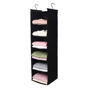MAX Houser 6 Tier Shelf Hanging Closet Organizer, Closet Hanging Shelf with 2 Sturdy Hooks for Storage, Foldable,Black and Light Grey