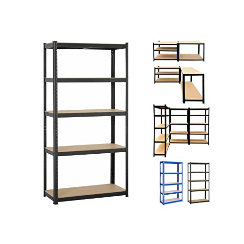 5 Tier Shelving Unit Storage Units Heavy Duty Metal Shelves for Warehouse/Garage/Shed/Workshop/Commercial/Industrial/Kitchen, 1929LB Capacity(386LB per Shelf), 71" H x 35" W x 16" D Black