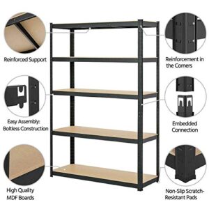 5 Tier Shelving Unit Storage Units Heavy Duty Metal Shelves for Warehouse/Garage/Shed/Workshop/Commercial/Industrial/Kitchen, 1929LB Capacity(386LB per Shelf), 71" H x 35" W x 16" D Black