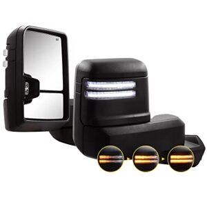 towing mirrors for 2019-2022 chevy silverado 1500 with switchback turn siganl running light power glass extendable tow mirror pair set (white lens)