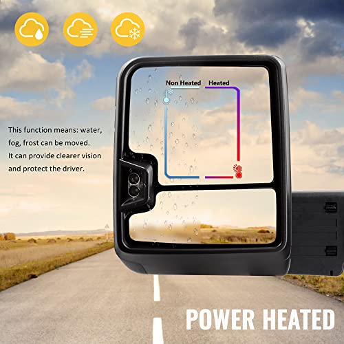 Towing Mirrors for 2019-2022 Chevy Silverado 1500 with Switchback Turn Siganl Running Light Power Glass Extendable Tow Mirror Pair Set (White Lens)