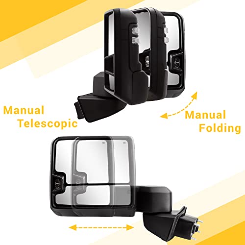 Towing Mirrors for 2019-2022 Chevy Silverado 1500 with Switchback Turn Siganl Running Light Power Glass Extendable Tow Mirror Pair Set (White Lens)