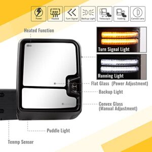 Towing Mirrors for 2019-2022 Chevy Silverado 1500 with Switchback Turn Siganl Running Light Power Glass Extendable Tow Mirror Pair Set (White Lens)