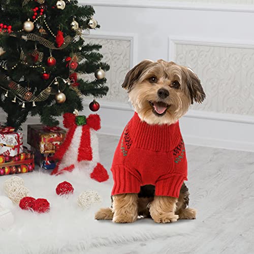 EMUST Dog Sweater, Knitted Christmas Pet Clothes with Pom Pom Ball Warm Dog Reindeer Sweater Soft Dog Christmas Clothes for Large Dogs, Red, XXL