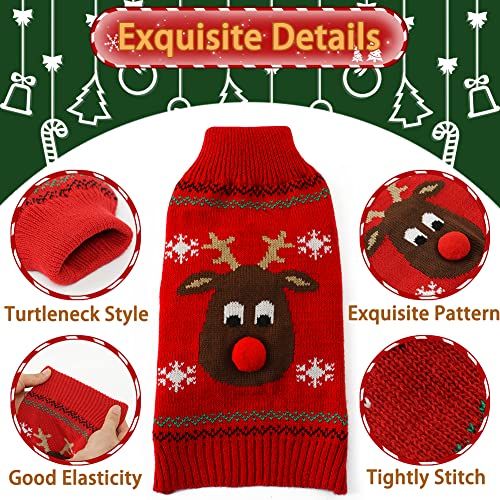 EMUST Dog Sweater, Knitted Christmas Pet Clothes with Pom Pom Ball Warm Dog Reindeer Sweater Soft Dog Christmas Clothes for Large Dogs, Red, XXL