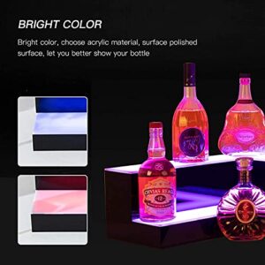Corner LED Liquor Bottle Display Shelf, 20 in 2 Step LED Display Shelf DIY Mode Illuminated Bottle Shelf Color Changing with LED Color Remote Control High Gloss Black Finish for Home Party Bar