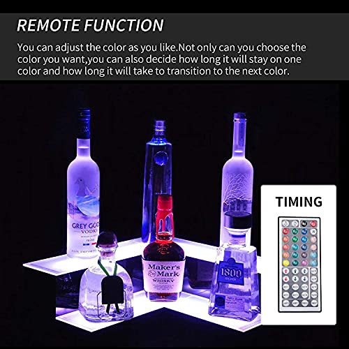 Corner LED Liquor Bottle Display Shelf, 20 in 2 Step LED Display Shelf DIY Mode Illuminated Bottle Shelf Color Changing with LED Color Remote Control High Gloss Black Finish for Home Party Bar