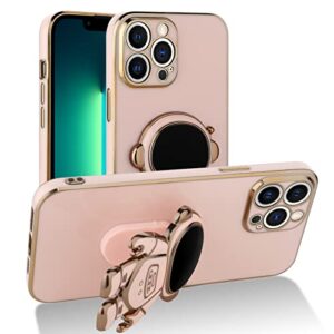 AIGOMARA 6D Plating Astronaut Hidden Stand Case Cover for iPhone 13 Pro Max Women Astronaut Folding Bracket Kickstand iPhone Case with Camera Protector Soft TPU Shockproof Bumper 6.7 Inch - Pink