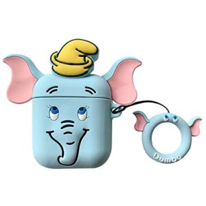 semeving compatible with airpods case,3d cartoon cute design silicone for airpods 2nd generation case for kids/girls/teens/boys(dumbo-blue)
